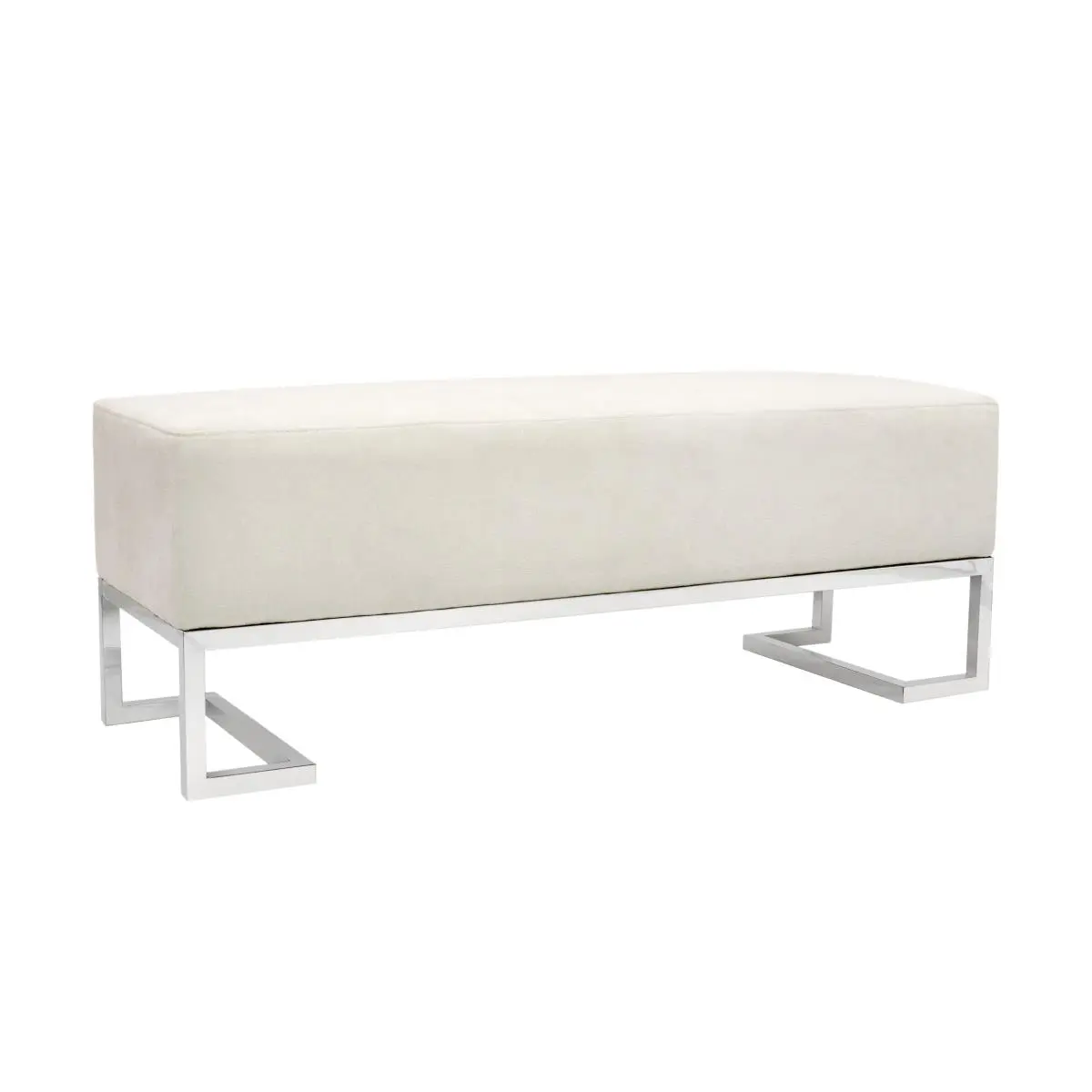 Pasargad Home Luxe Collection Upholstered Bench - Soft Cushioned Upholstered Stool Footstool, Stainless Steel Accent, Modern Furniture Living Room Decor, 48x16.5x17.6 in