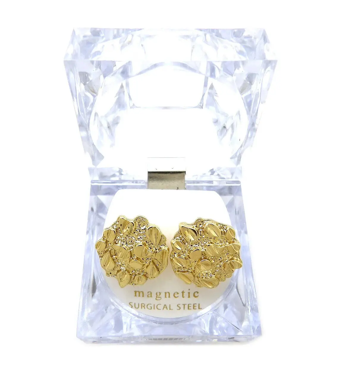 MaxBling81 Gold-Plated Stud Earrings - Hip-Hop Nugget Cookie Design, Artificial Moissanite, Unisex Sparkling Ear Jewelry with Storage Case