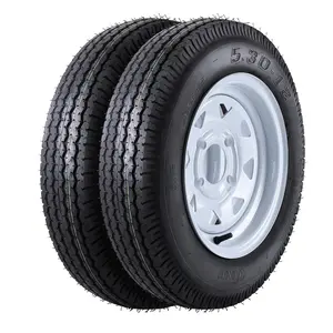 2-Piece Trailer Tire Set, Size 5.30-12, with 12-Inch Rims, 4-Bolt Holes, Bolt Circle 4 Inches, Load Range C, Ply Rating 6PR