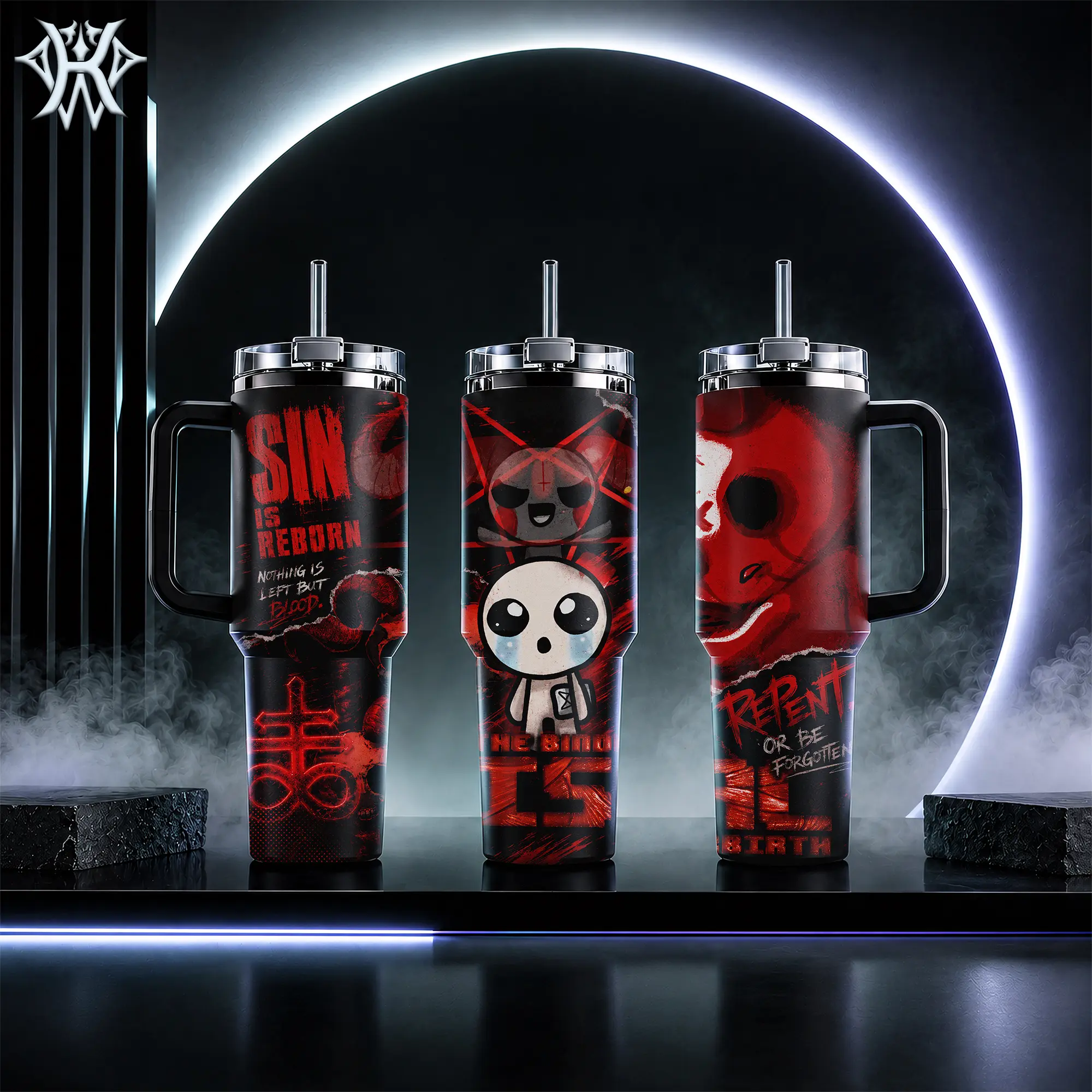 The Binding of Isaac 40oz Tumbler with Handle and 20oz Skinny Mug, Isaac Azazel Sin is Reborn Indie Game Merch, Insulated Stainless Steel Travel Coffee Cup, Gift for Gamers Fans, Leak-proof with Straw