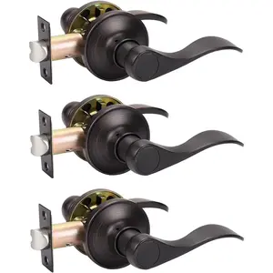 3 Pack Oil Rubbed Bronze Passage Lever Door Handle Set, Bronze Interior Handles for Hallway and Closet