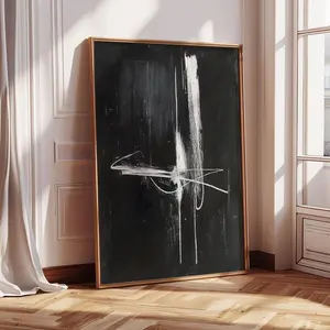 Modern Abstract Line Art, Black and White Fine Art Chalk Sketch, Wabi Sabi Print, Contemporary Texture Wall Art Original Minimalist 1085 7