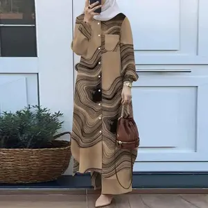 Arabian-style Muslim women’s two-piece set and autumn new-style women’s long-sleeved shirt-and-pants set