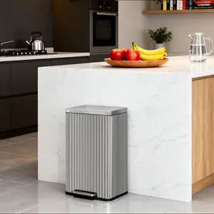 SONGMICS Trash Can, 13 Gallon (50 L) Garbage Can for Kitchen, with Lid, Pedal, and Removable Inner Bucket, Soft Close, Stainless Steel, 15 Trash Bags (Code K) Included