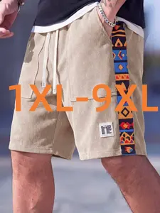 Men's Casual Summer Style Loose Shorts with Tribal Print, Lightweight Quick-Dry Fabric, Tropical Beach Party Wear, Drawstring Waist, Solid Color, Plus Size, New Arrival