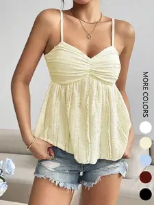 Women's Solid Color Spaghetti Strap Cami Top, Casual Sleeveless Top for Summer, Ladies Clothes for Daily Wear, Womenswear