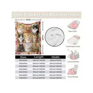 1pc Floral Nine-Patch Art Blanket - Soft Flannel All-Season Cozy Throw With 9 Tabby Cats & Floral Patterns, Contemporary Home Decor Women/Men, Mixed Colors (Pink, Brown, ) - Washable, Cute Blanket