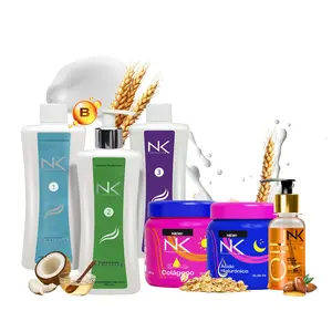 NK Sensitive Hair Straightening Treatment, Vegan, Formaldehyde Free. Kit Steps 1,2,3,4,5 Sensitive Keratin, post-treatment shampoo, Collagen & Hyaluronic Acid Hair Mask and Styling Argan Oil.
