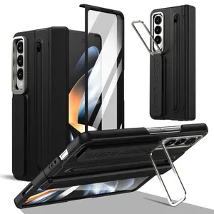 2026 New All-round Fold Series Protective Case for Galaxy Z Fold 3/4/5/6/7, With Pen Slot, Lens Stand and Wristband, Black Foldable Phone Cover, Hinge Protection, Integrated Case and Film, Full Coverage Shockproof Phone Case
