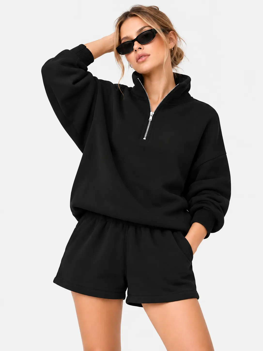 Unisex 1/4 Zip Pullover Sweatshirt, Oversized Relaxed Fit Long Sleeve Stand Collar Sweater, Casual Streetwear Top for Men and Women, Everyday Comfort