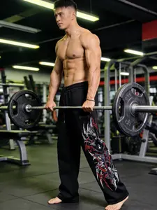 Men's Loose Fit Gym Pants, Large Size Sportswear, Bold Print Fitness Trousers, American Streetwear Training Long Pants, Athleisure Style Bottoms