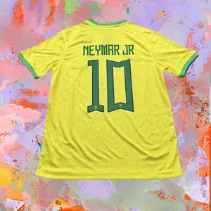 2022 Yellow Short Sleeve Jersey 10 Neymar JR Soccer Jersey Fans Version