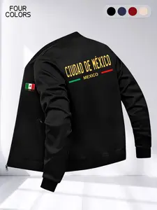 Men's Vintage Mexican City Print Zipper Casual Jacket, Long Sleeve Loose-Fit Coat, Fashionable for Fall & Winter, Daily Wear, Commute, Street Style