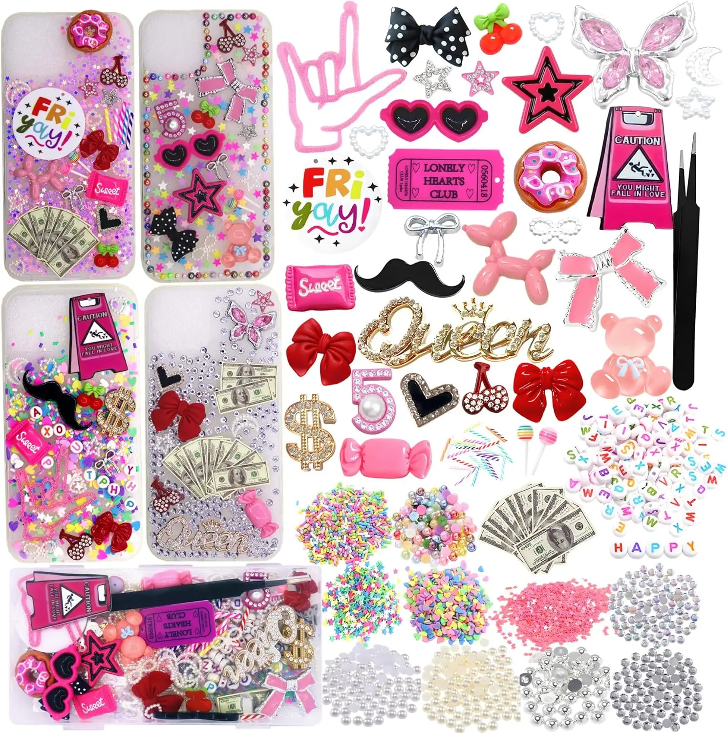Junk Case Charms Kit,3000PCS Junk Charms for Phone Cases, Charm, Bow,Letter Beads Charm