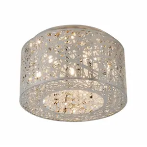 212 MAIN Inca 7-Light Flush Mount, Polished Chrome Cylinder-Shape Kitchen Fixture, Laser-Cut Design for Radiant Light