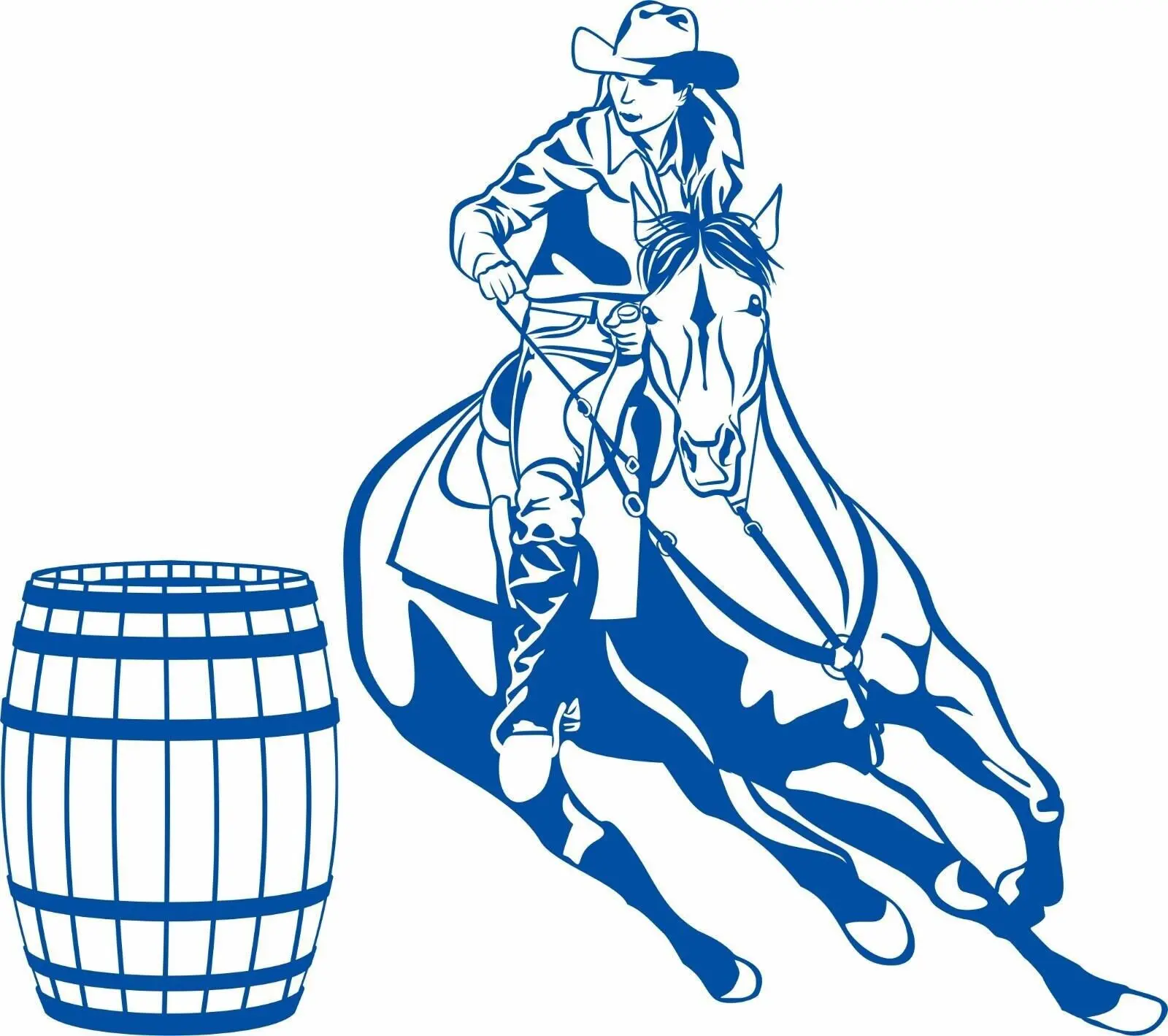 King Blue Cowgirl Barrel Racer Horse Cowboy Rodeo Western Car Exterior Window Vinyl Decal Sticker, 6-Year Outdoor Durable, Easy to Apply Peel & Stick, Customizable Color & Size