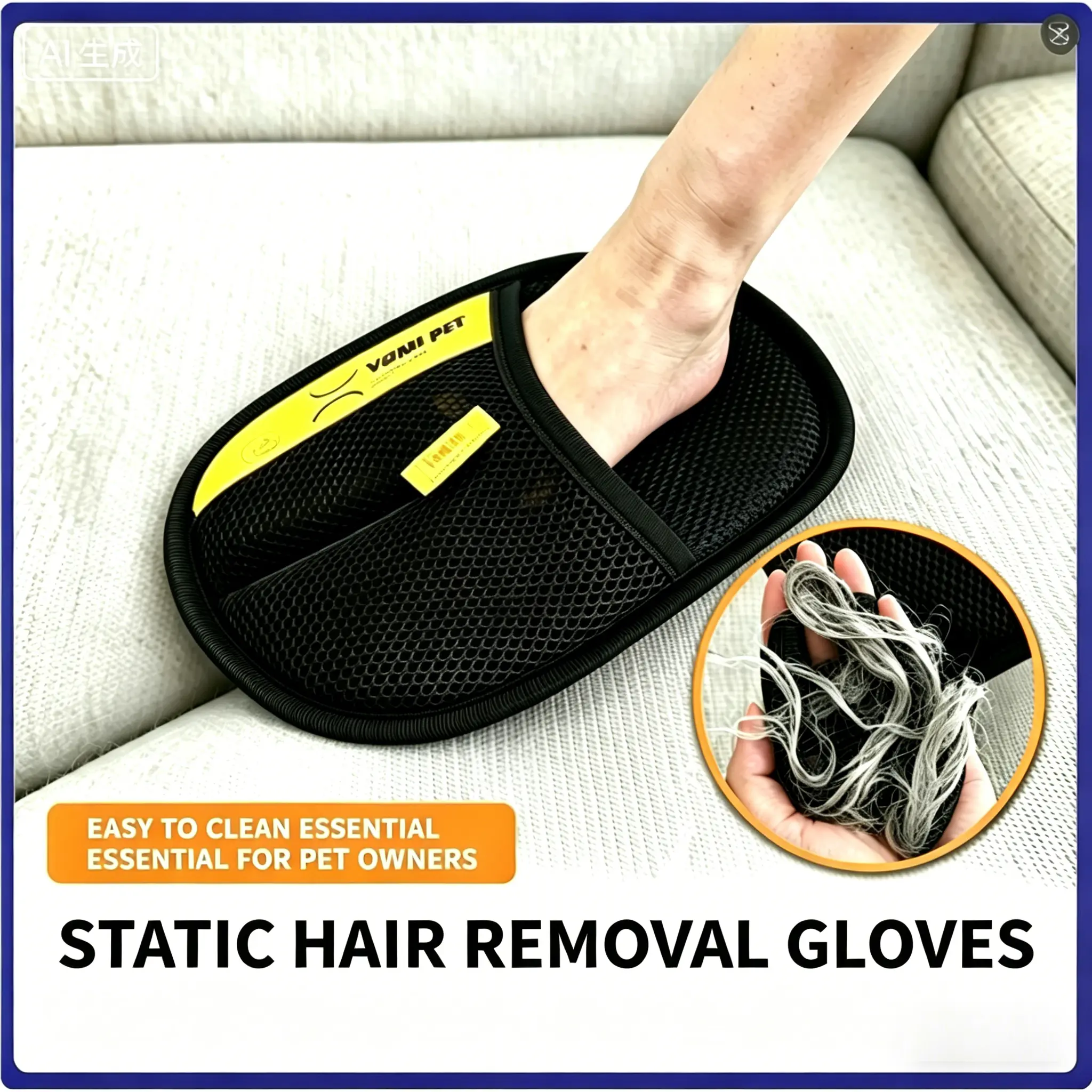Static Pet Hair Removal Mitt, Reusable Dog & Cat Fur Remover, Effective Lint Cleaner For Sofa, Couch, Carpet & Furniture