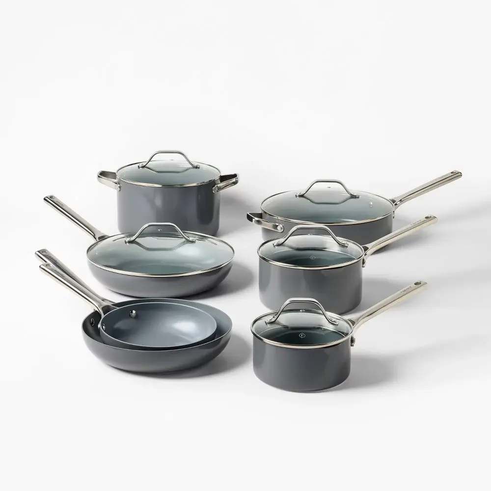 Figmint 12PC Aluminum Cookware Set 450 Degree F Dark Nonstick Ceramic