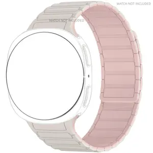 Magnetic stripe silicone strap suitable for Samsung Galaxy Watch 8 strap 44mm 40mm, Galaxy Watch 8 Classic 46mm, men's and women's waterproof sports strap, starlight/pink seamless replacement strap for men's and women's styles
