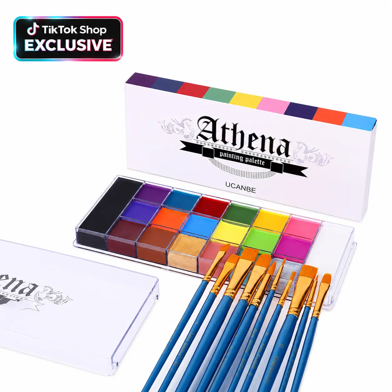 UCANBE Athena 20-Color Face & Body Oil Paint Palette - Safe Non-Toxic Professional Cosmetic Kit, Waterproof Temporary Tattoo, Halloween Special Effects, Cosplay Artistic Makeup for Adults