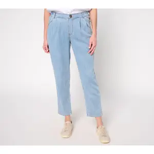 AnyBody Petite Drapey Denim Pull On Tapered Ankle Pants
