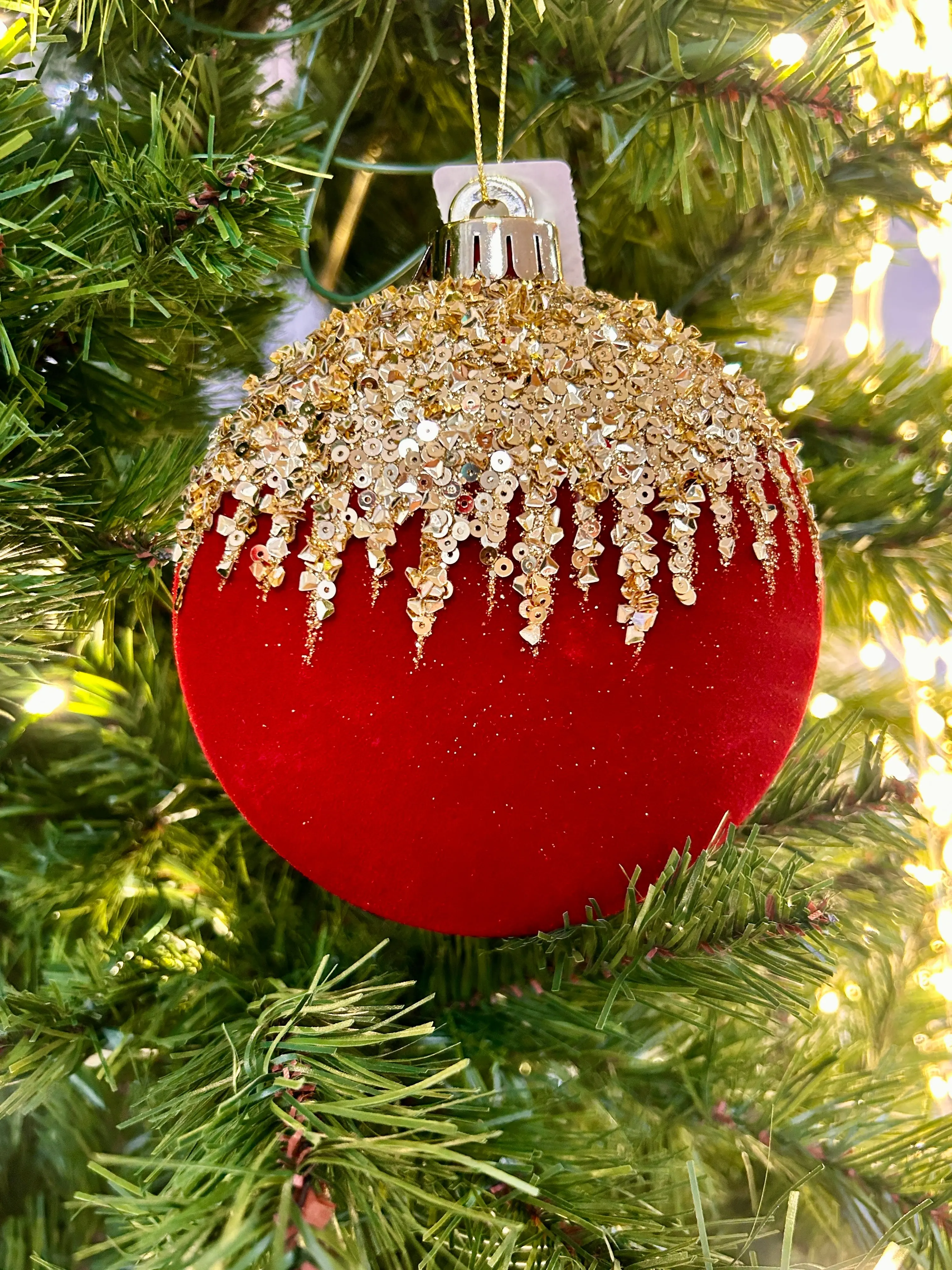 4.75 Inch Burgundy And Gold Flocked Sequin 2D Ball Ornament