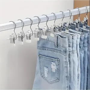 20pcs Multifunctional Hook Clips, Stainless Steel Portable Small Hooks and Clothes Hangers, Hanging Laundry Clips, Home Storage Pants Clips
