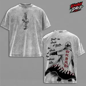 Minato Namikaze Vintage Washed T-Shirt Unisex Anime Streetwear Top Shirt Fourth Hokage Cloak Design Naruto Quote Anime T Shirt Gift for Narutoo Fans Graphic Tee