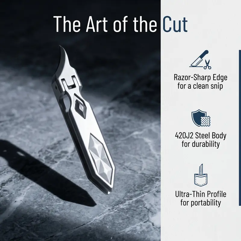 Press-On Nail Clipper for Nail Care - Full Metal Finish, Diamond-Shaped Non-Slip Handle, Ultra-Sharp Angled Blade, Locking Guard for Scratch-Free Cuts, Professional Manicure Tool, Press-On Nails