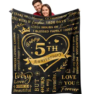 5 Year Wedding Anniversary Blanket 50X60, 5 Year Anniversary Blanket Gifts for HimHer, 5 Year Marriage Anniversary Romantic Gifts