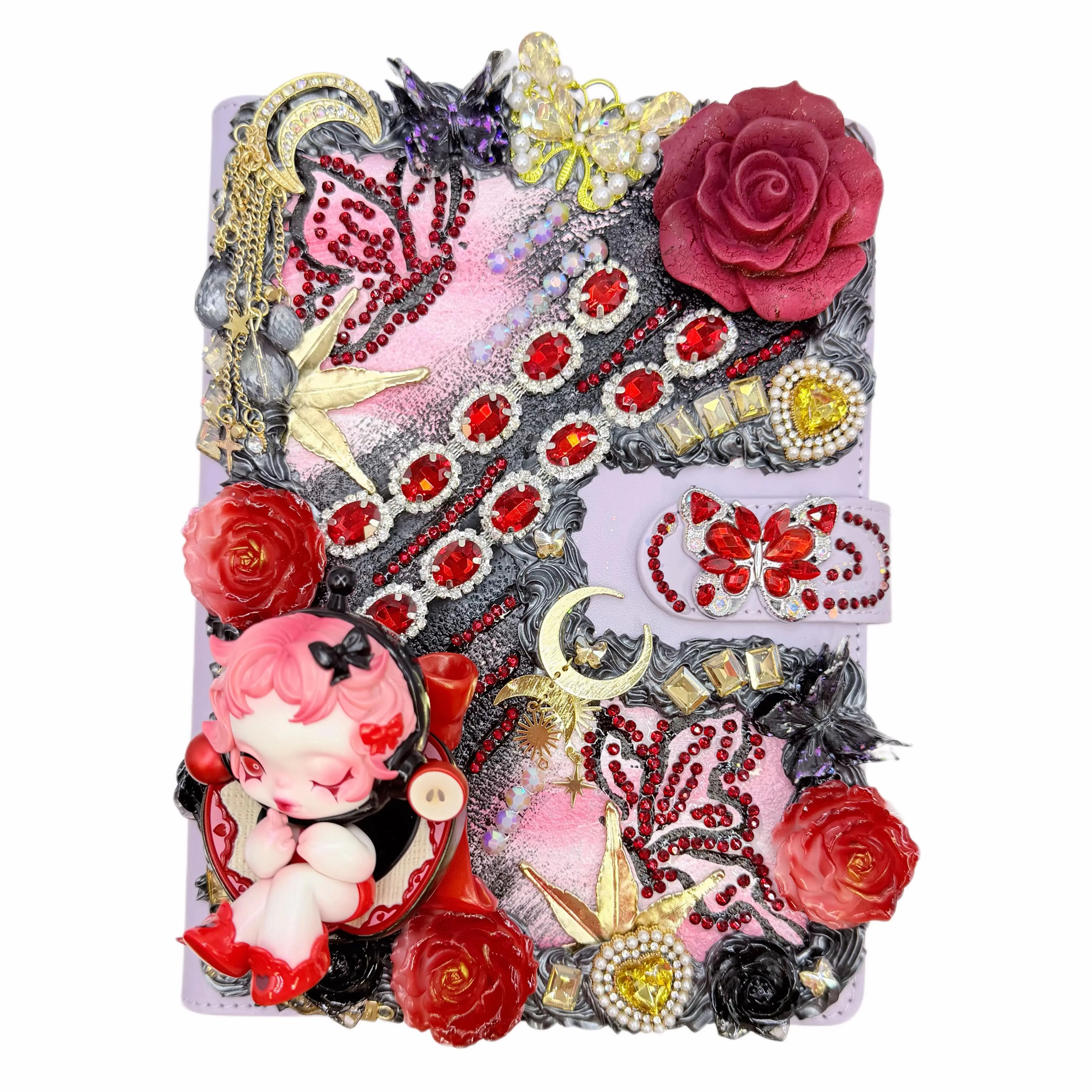 Handmade Rhinestone Decorated Painted Notebook with Cream Glue Doll Diy - Kosbling Handmade Product