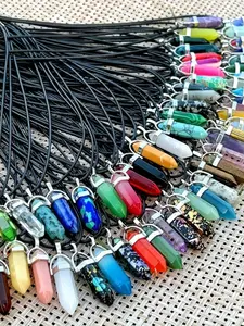 40-Piece Multicolor Chakra Pendants Set, Adjustable Faux Leather Necklaces, Boho Style, Halloween Jewelry, 20 Pendants + 20 Necklaces