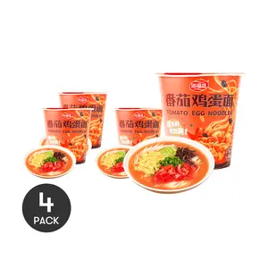 4 Pack Tomato Egg Noodles 2.46oz Each - Chinese Non-Fried Instant Noodle, Freeze Dried, Quick Healthy Meal