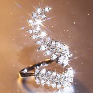Ladies' Sparkling Leaf Shaped Adjustable Ring | Olive Branch Design Open Personalized Ring, Elegant Daily and Party Accessories Gift Women's Open Statement Ring evry jewel woman