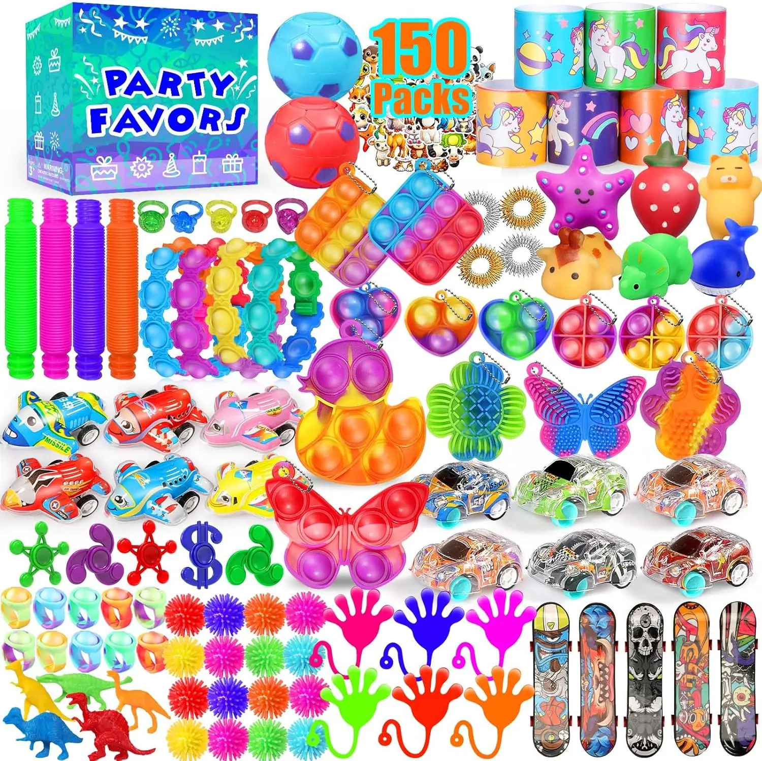 150 Pack Fidget Toys Bulk, Party Favors for Kids Ages 4-8 & 8-12, Treasure Box Toys for Classroom, Goodie Bag Fillers, Classroom Prizes, Stocking Stuffers, Birthday & Holiday Gifts