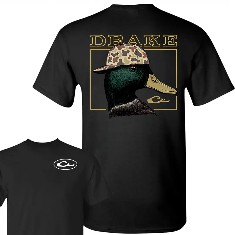 - Drake Waterfowl T-Shirt - Duck With Camo Hat Hunting , Outdoor Waterfowl Apparel , T-Shirt For Hunters , Classic Hunting Style Tee,shirts for men tees