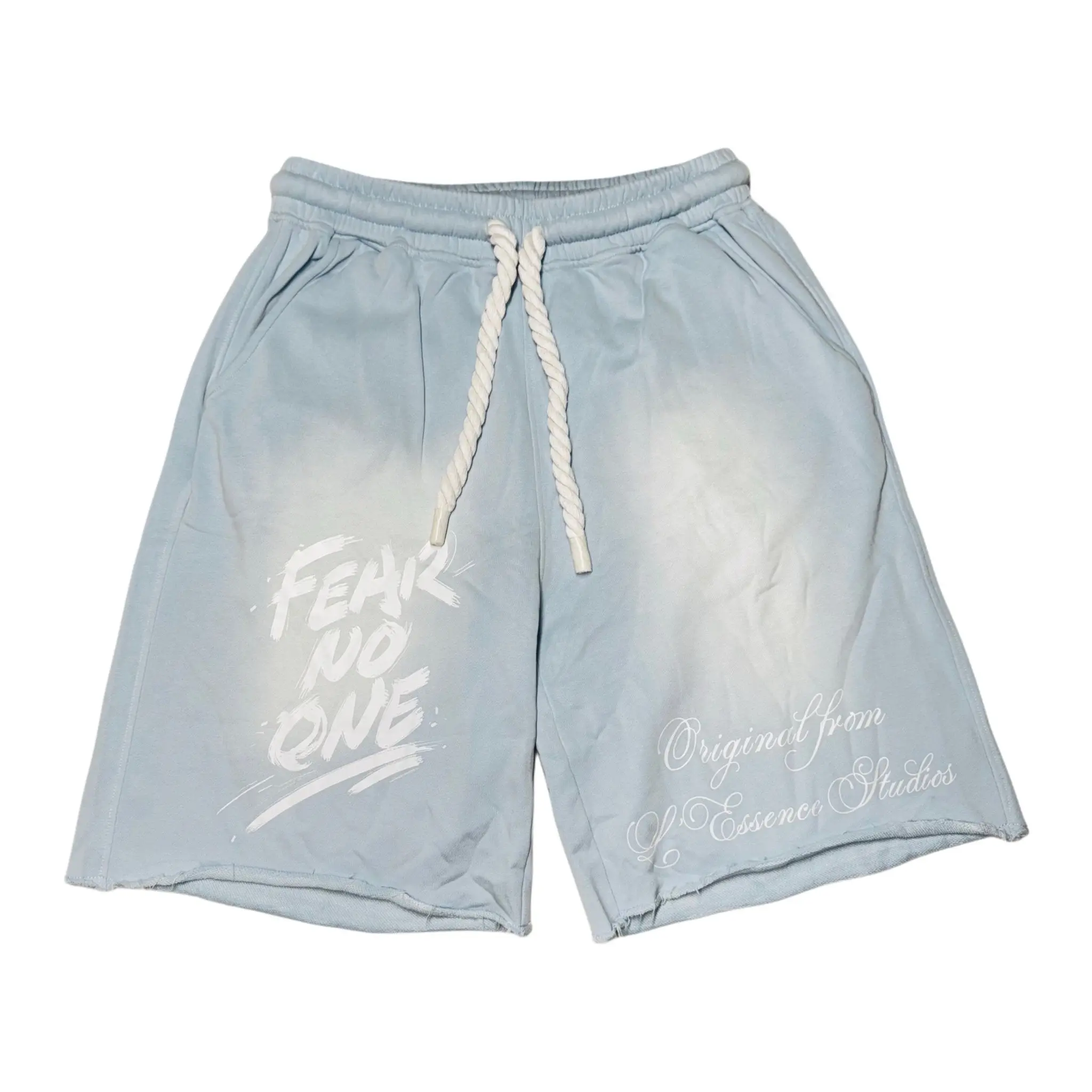 L'ESSENCE Customized Light Blue Washed Shorts With Thick Drawstrings. shorts Fabric Fashion Menswear Oversized Man Casual Tropical