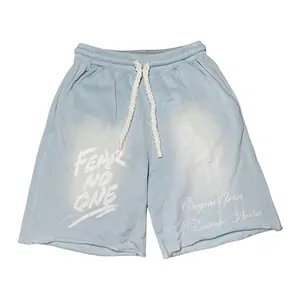 L'ESSENCE Customized Light Blue Washed Shorts With Thick Drawstrings. shorts Fabric Fashion Menswear Oversized Man Casual Tropical