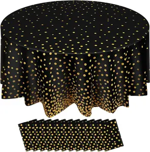 12 count Round Dot Tablecloth 84 Inch Plastic Table Cover Confetti Tablecloths for Halloween Thanksgiving Christmas  Year Wedding Bridal Shower Birthday Party Decor (Black and  Dots)