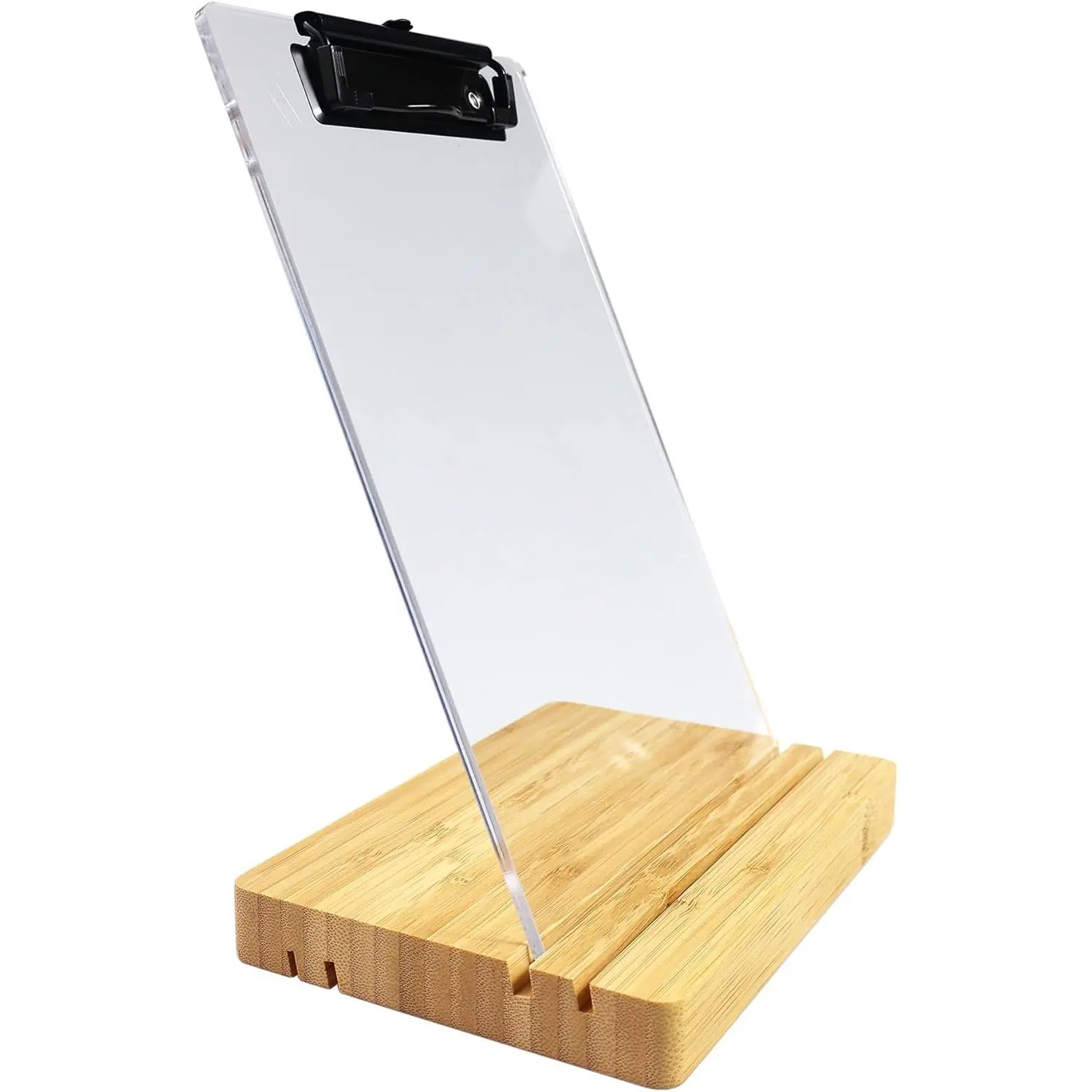 A5 Half Letter Clipboard with Stand,Clear  Freestanding Memo Size Clipboards,Document Typing Paper Stand,Menu Display Board,Receipt Holder (6"x9")