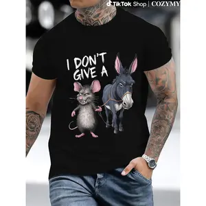 Funny Shirts Men  Men Funny" i Don' t Care" Printed T- shirt-  Cotton, Short Sleeve, Round Neck, Casual, Mouse And Donkey