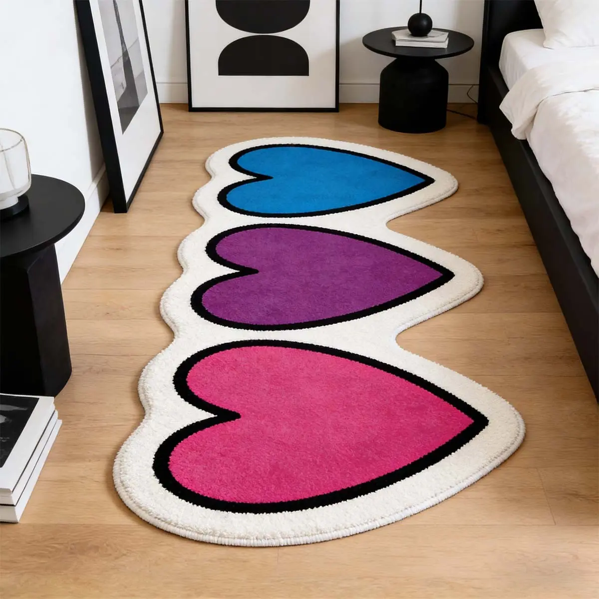Dopamine Color Heart Design Long Rug, Fluffy Area Rug, Valentine's Day Room Decor Mat, Bedroom Bedside Carpet, Soft Comfortable Plush Foot Pad, Home Decor Rugs