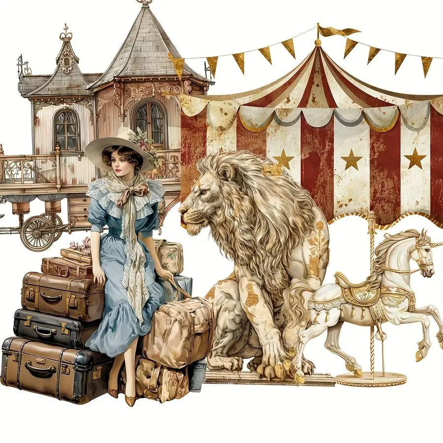 Circus and Middle Ages Theme Sticker Set, 81-102pcs/set Tourist, Clown, Circus Tent Patterns Sticker, Suitable for Holiday Decor, Scrapbooking, Gifts, Stickers for Scrapbooking