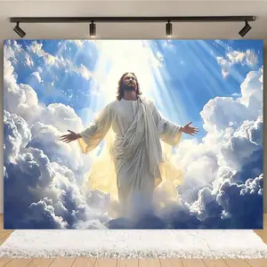 1pc  Flat  Party Backdrop Resurrection Jesus Ascension Backdrop Party Gift Birthday Wedding Photo Video Live Decoration Superhero Theme Suitable For Bedroom Living Room Outdoor Decorations Party Banner 39*59In 70.8 Ornaments Motivational Cotton Flag