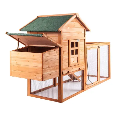 Grezone Solid Wood Outdoor Hen House Enclosure - 80in Predator-Safe Wire Poultry Hutch, Non-Skid Easy Access Slip-Safe Ramp, Double Door, Waterproof Roof, Nesting Box, Carry Handle, Grassfloor Access, Egg Laying Support, Farm Pet Supplies familyfun