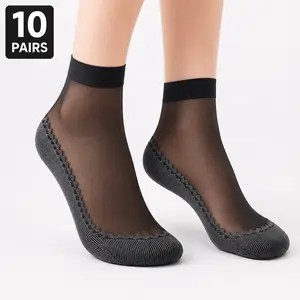 Women's Sheer Ankle Socks with Sweat-Absorbent Cotton Sole, Low Cut Transparent Short Thin Socks, Lightweight Breathable Hosiery Soft Cuff Scalloped Edge for Flats Loafers Sneakers, Summer Cute Dress Casual Socks for Ladies Girls  Womenswear, 10 Pairs