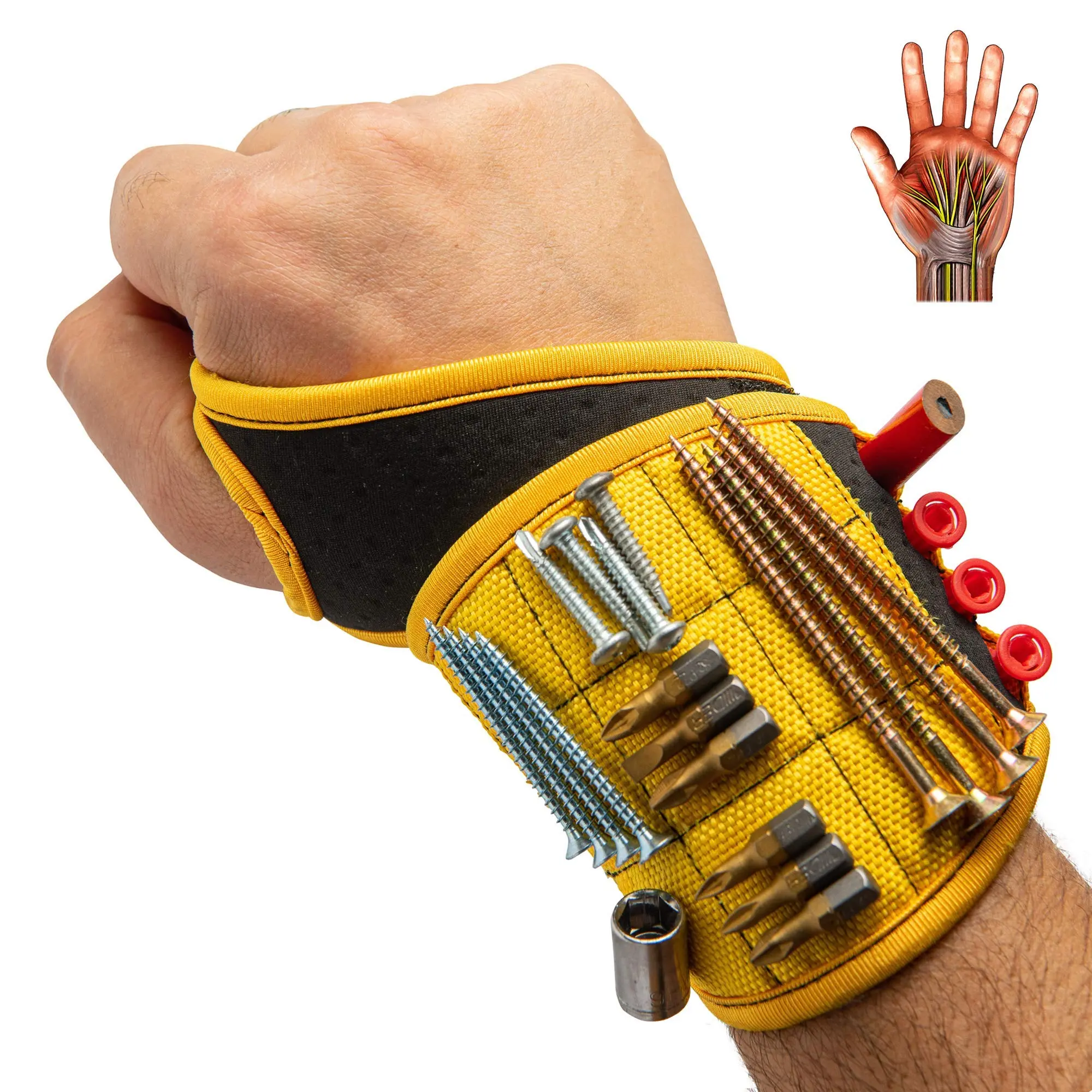 Magnetic Tool Wristband - 1.85 oz Lightweight Breathable Neoprene, Adjustable Screw Nail Holder with Anti-Rotation System, Ergonomic Wrist Support, Thumb Loop, Non-Slip Backing, Hypoallergenic Metal Parts Organizer, Unique Fathers Day Gift for Men, Ounces