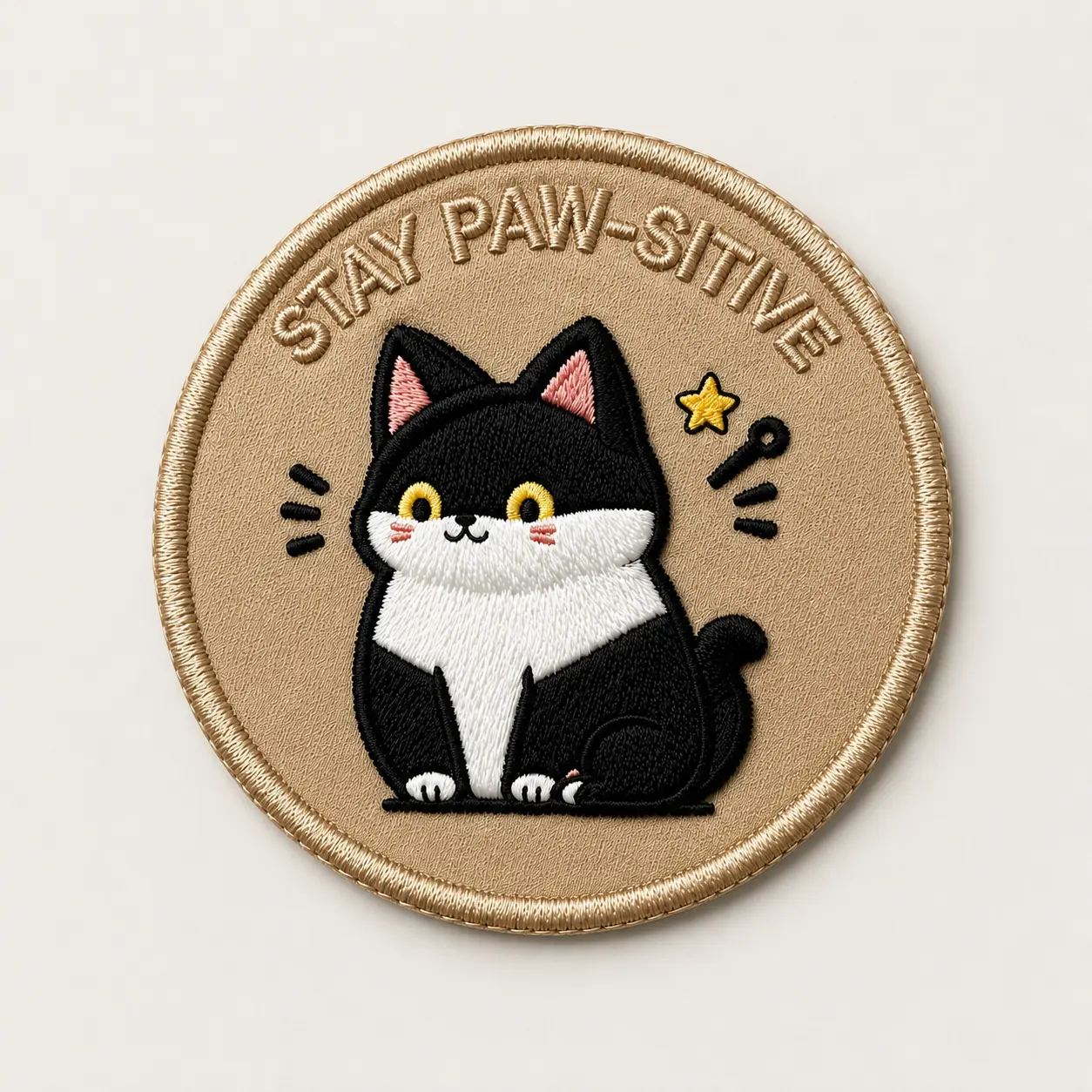 Animal Theme Round Cat Embroidered Fabric Patch - 1 Count, Customizable, Hook and Loop Backing, No Sewing Needed, Easy Attachment, Patches Trim & Embellishments, Playful Look, Backpack Accessory