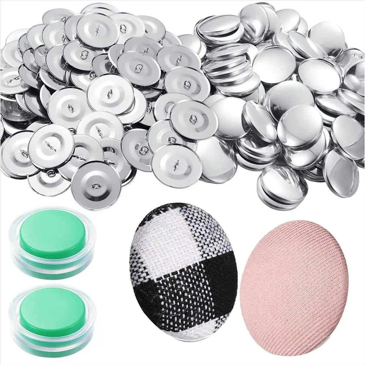 100-Set Self-Covering Buttons Kit with Tools, 1.1in Universal Fit Button Closure for DIY Projects, Fabric-Cloth Covers for Cycling & Outdoor Recreation Equipment