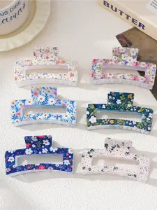 6-piece small floral pattern rectangular hair clip with spring fresh countryside style hair clip fixed at the back of the head, shark clip suitable for outdoor picnics and gatherings, Flat Claw Clips, Flower Hair Clip